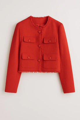 Giacca Corta Donna in Tweed Elegante per Autunno/Inverno - Rosso - Autumn Winter autunno corta Cotton cotton jacket fur jacket giacca giacca corta jacket Jacket women Jackets & Coats leather jacket Solid struttura tweed Winter jacket women Women women's coats & jackets - Concept Palermo