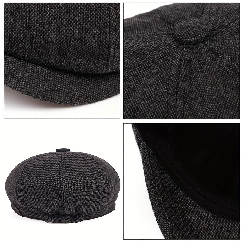 Cappellino retrò con otto pannelli in tessuto tweed a spina di pesce, berretto casual a righe Lino Uomo - - berretto cappellino cappellino retr caps casual hats lino men's hat otto pannelli - Concept Palermo