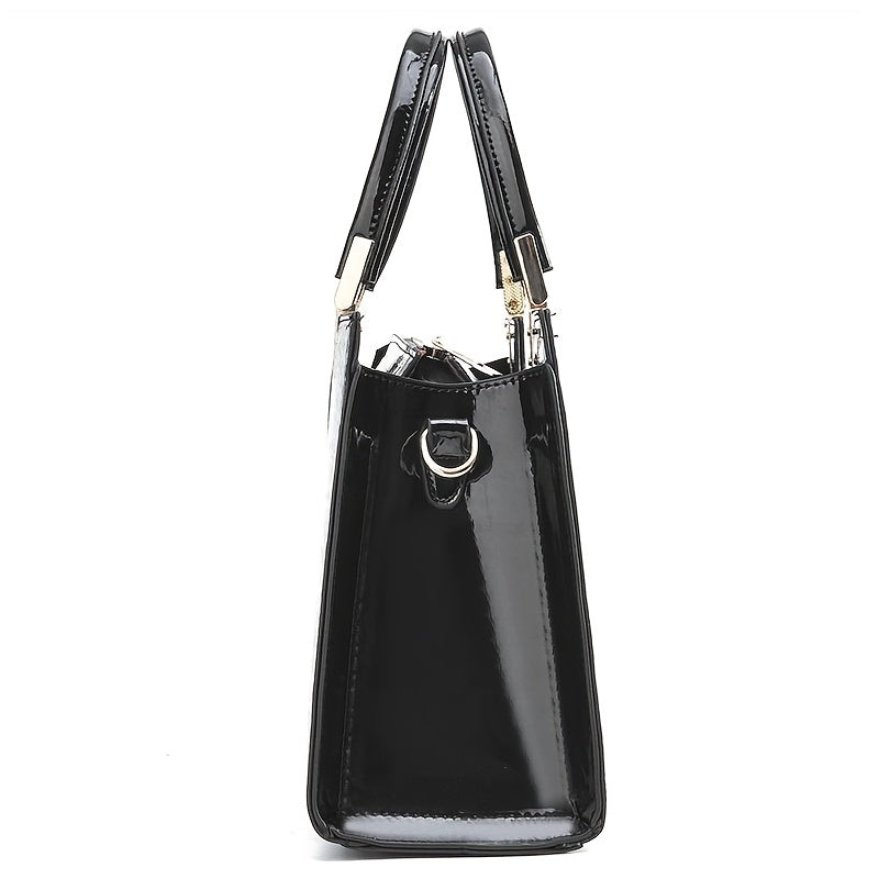 Borsa a Tracolla Donna Nera Lucida Effetto Coccodrillo, Elegante con Cinghia Regolabile - - bags borsa borsa donna coccodrillo donna effetto handbags lucida Women's handbags - Concept Palermo