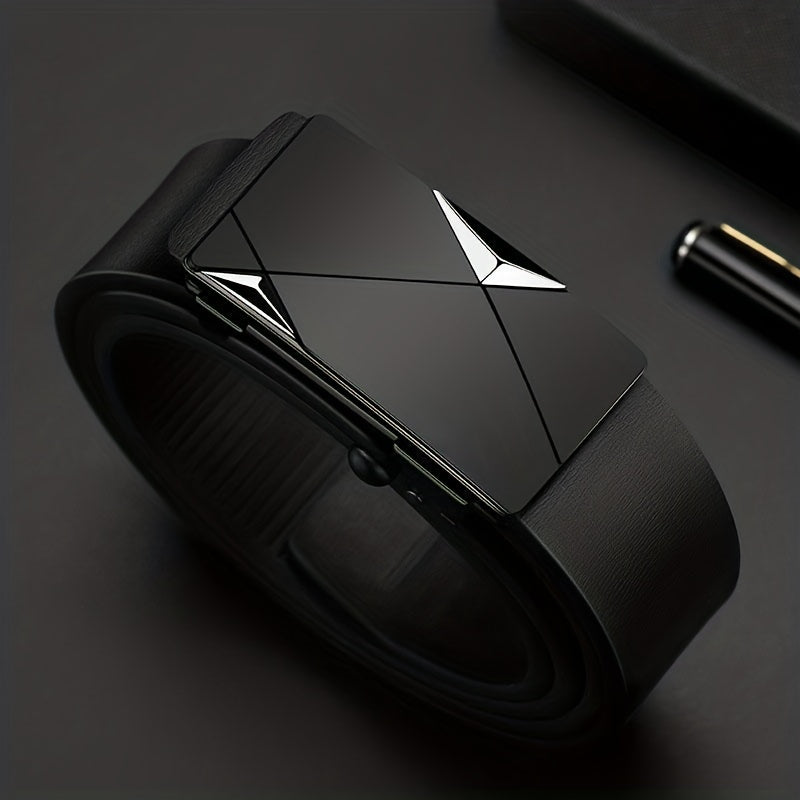 Cintura Uomo in Vera Pelle Nera con Fibbia Automatica Elegante per Abiti Formali e Casual - Fibbia ArgentoMetallica - auto automatica cintura cintura uomo fibbia men's belt pelle uomo vera - Concept Palermo