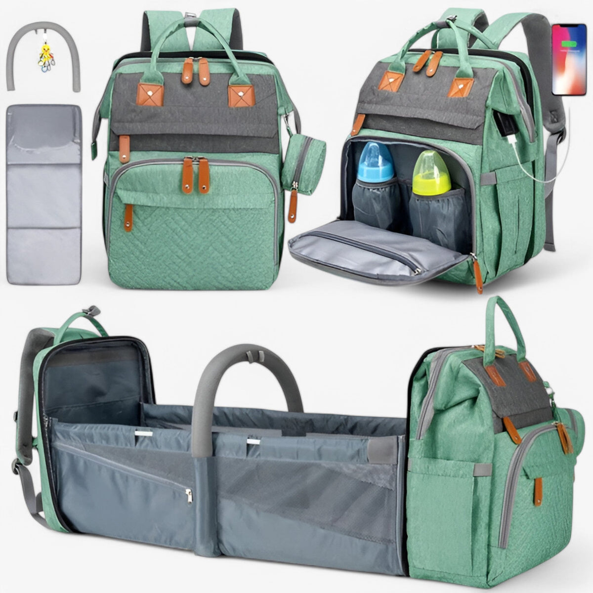 Zaino per bambini con fasciatoio - Alta Qualita, Consegna Rapida - Grigio Verde - Backpacks Bags Unisex - Concept Palermo