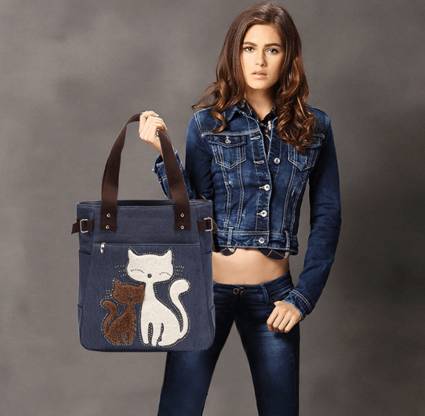 Borsa in tela Cat ricamata Uomo - Blu - Bags borsa borsa tela ricamata tela uomo - Concept Palermo
