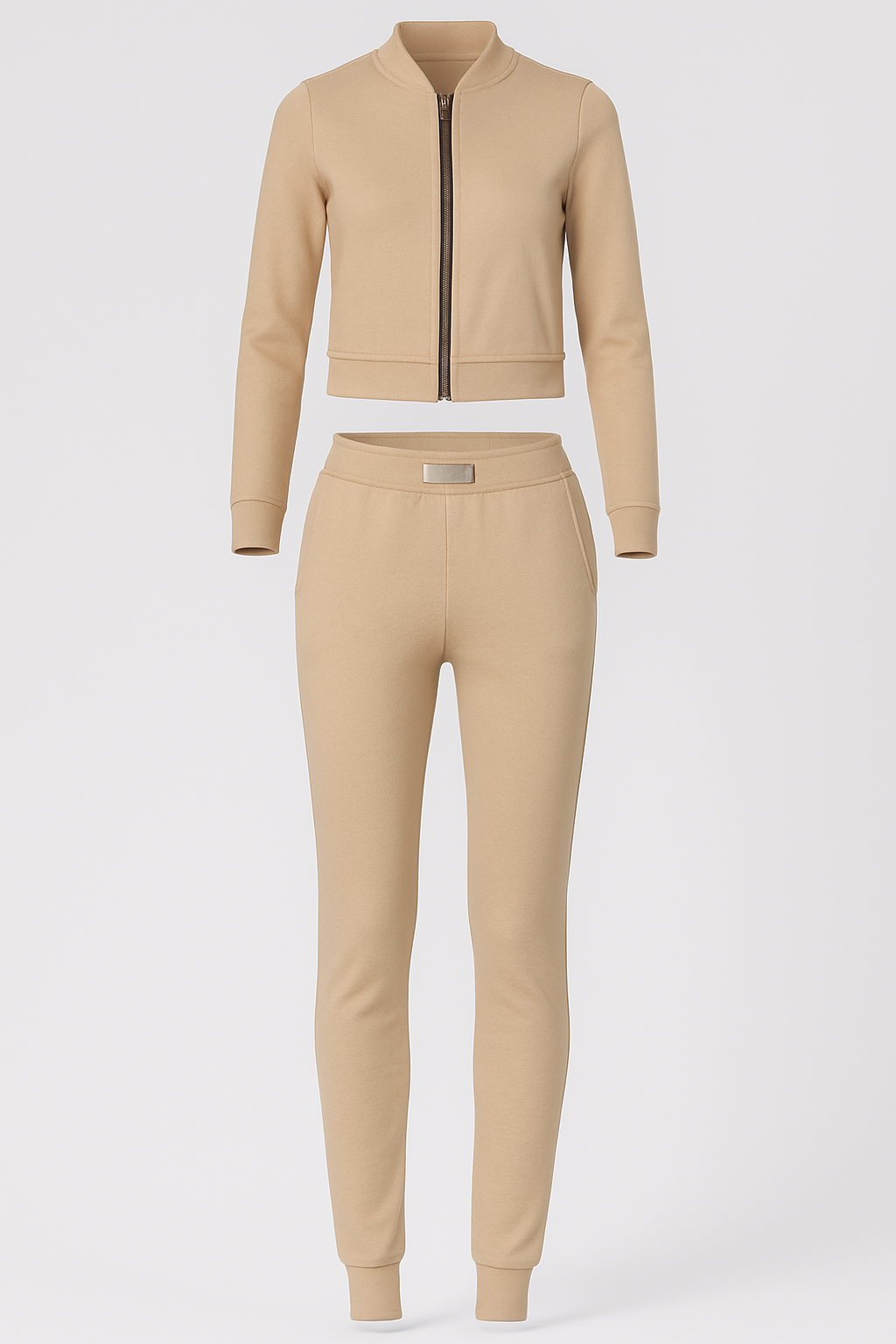 Completo sportivo da donna per tempo libero con giacca a zip e pantaloni jogger - Khaki - completo completo sportivo donna giacca jogger libero outfit sets pantaloni sport - Concept Palermo
