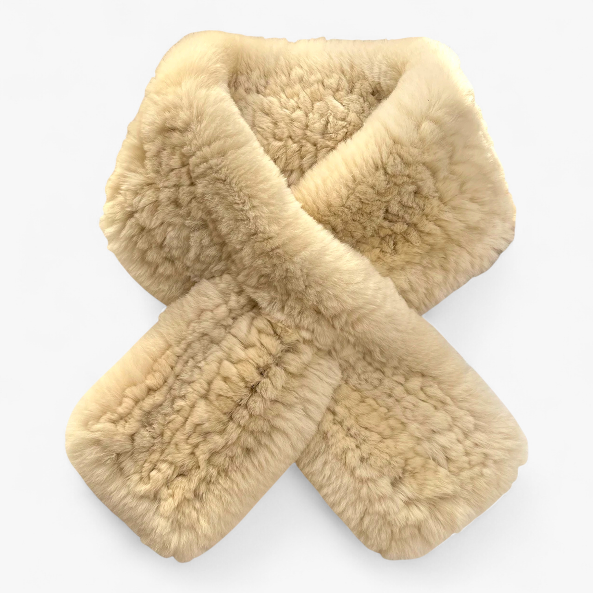 Sciarpa di Pelliccia per Donne - Beige Lunghezza 88cm - accessorio elegante donne moda invernale pelliccia pelliccia di coniglio rex sciarpa sciarpa calda sciarpa corta sciarpa di lusso sciarpa di pelliccia sciarpa invernale sciarpa naturale sciarpa pelliccia sciarpe - Concept Palermo