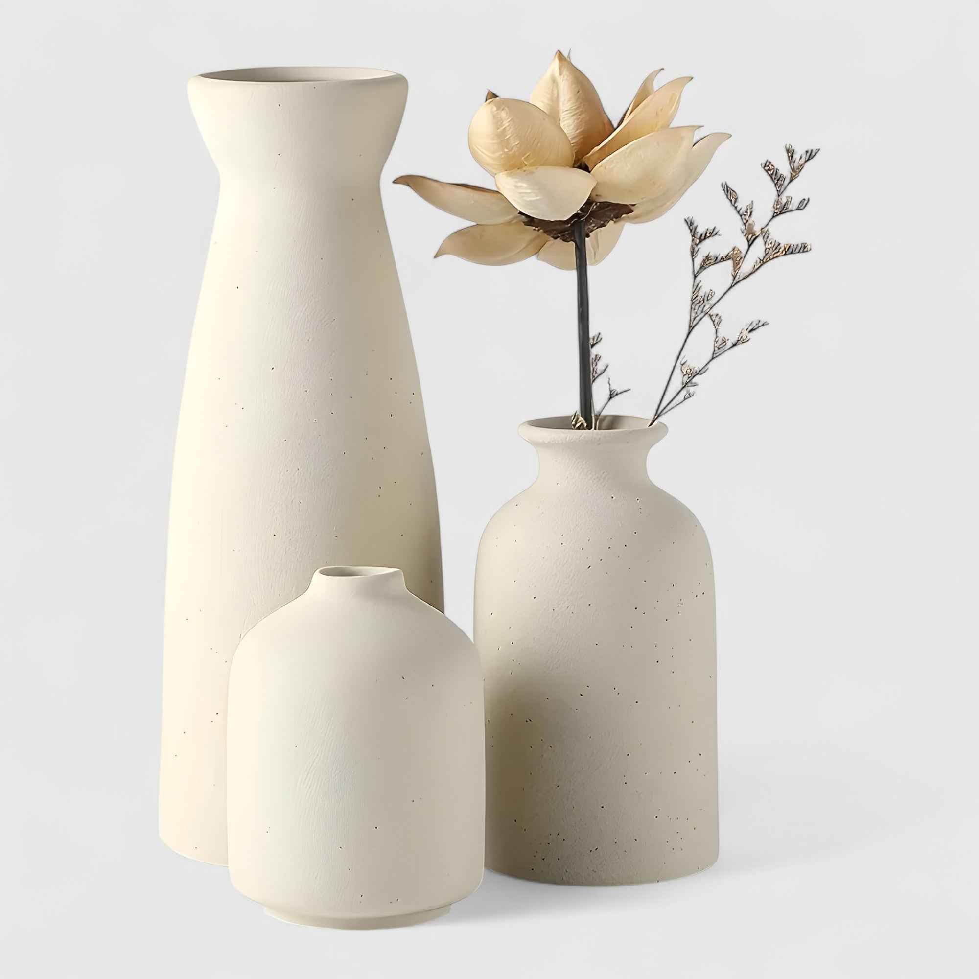 Set di 3 Vasi Decorativi Moderni in Ceramica Bianca per Soggiorno - Beige - accessoires décoratifs cross-from-marche-lino-15396452270429 céramique céramique de luxe décoration de maison décoration intérieure ensemble ensemble vases fleurs sèches New-google style bohème vases vases design vases en céramique vases modernes éléments naturels - Concept Palermo