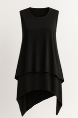 Elegante zwarte asymmetrische dames top zonder mouwen S-XL