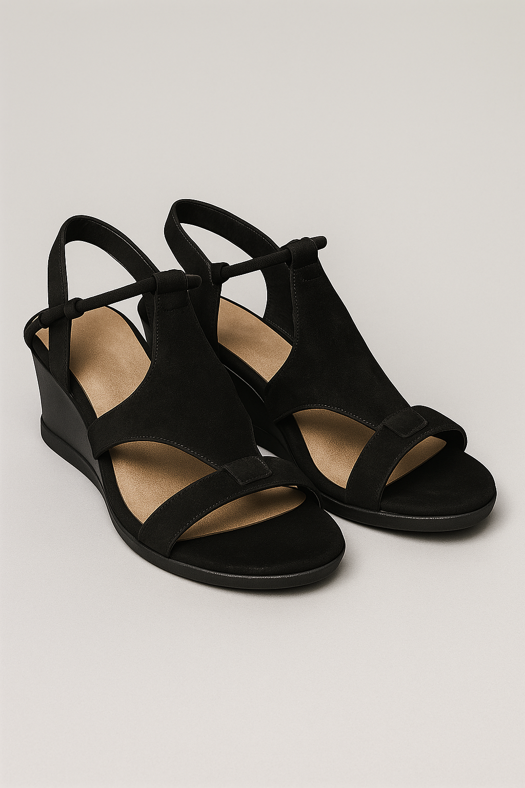 Sandali Zeppa Donna con Cinturino Caviglia in Ecopelle Nera Eleganti - Nero - alla casual sandals caviglia cinturino fashion Ladies Sandals sandali sandali zeppa sandals women Women's Sandals zeppa - Concept Palermo