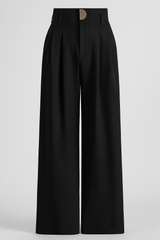 Dames hoge taille broek met plooien van wol