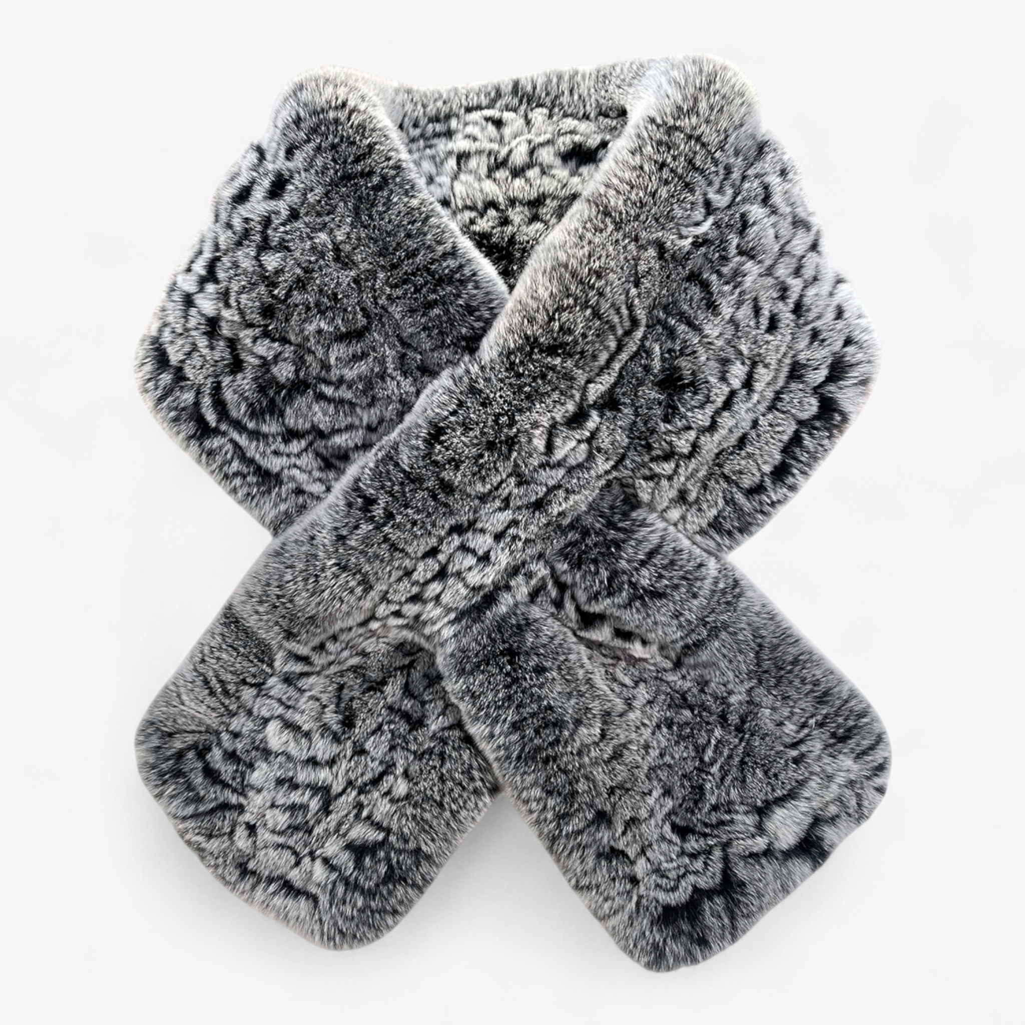 Sciarpa di Pelliccia per Donne - Nero Ghiaccio Lunghezza 88cm - accessorio elegante donne moda invernale pelliccia pelliccia di coniglio rex sciarpa sciarpa calda sciarpa corta sciarpa di lusso sciarpa di pelliccia sciarpa invernale sciarpa naturale sciarpa pelliccia sciarpe - Concept Palermo