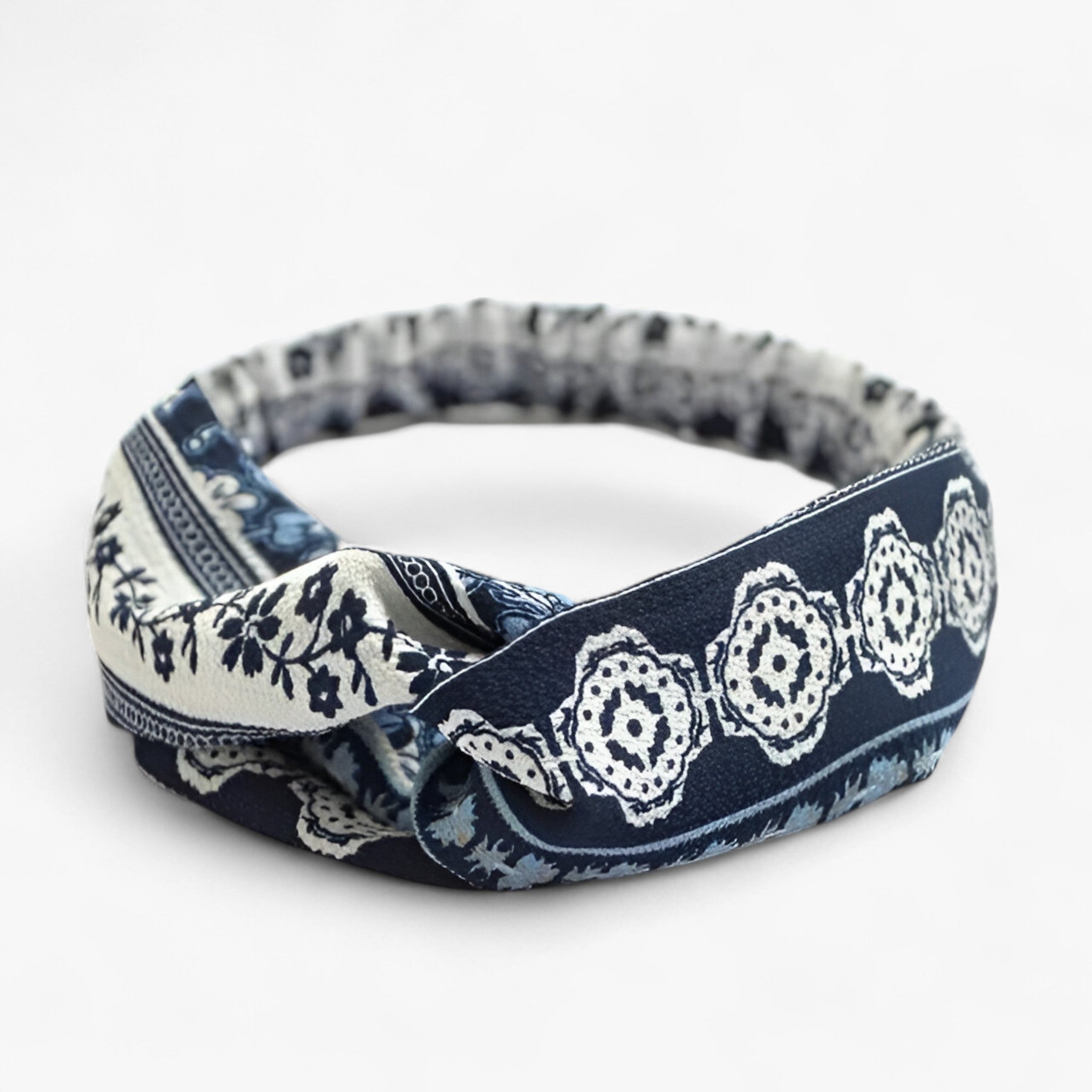 Bandana Fascia Capelli Donna Stampa Bohemien Vintage Floreale Multicolore - Blu scuro Bianco - bandana bohemien fascia fascia con stampa bohemien bandana vintage - € fascia stampa headband stampa vintage - Concept Palermo