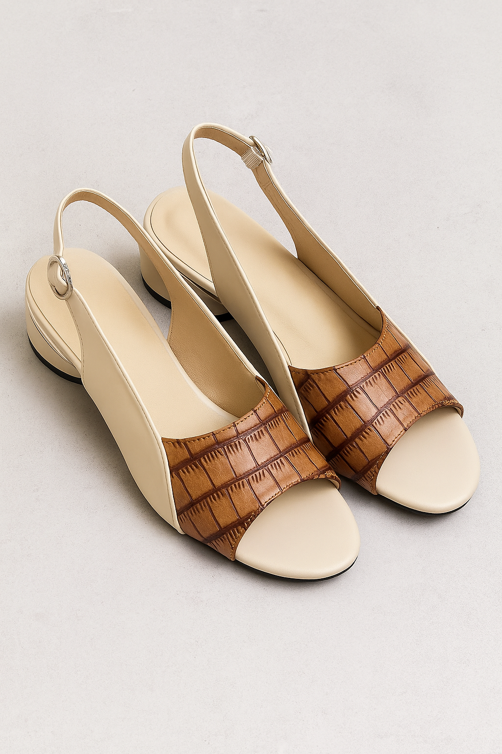 Sandali Donna Slingback in Vera Pelle Pitone, Tacco Blocco Medio Elegante - Marrone - blocco Frauen Absätze Gifts for women motivo rettile sandali sandali slingback sandals shoes for women slingback tacco women Womens womens fashion - Concept Palermo