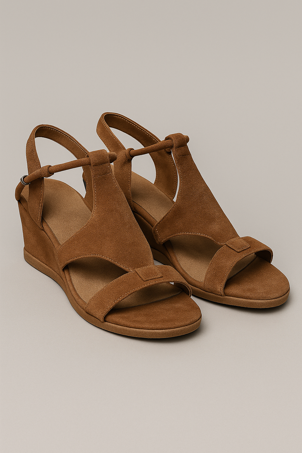 Sandali Zeppa Donna con Cinturino Caviglia in Ecopelle Nera Eleganti - Marrone - alla casual sandals caviglia cinturino fashion Ladies Sandals sandali sandali zeppa sandals women Women's Sandals zeppa - Concept Palermo