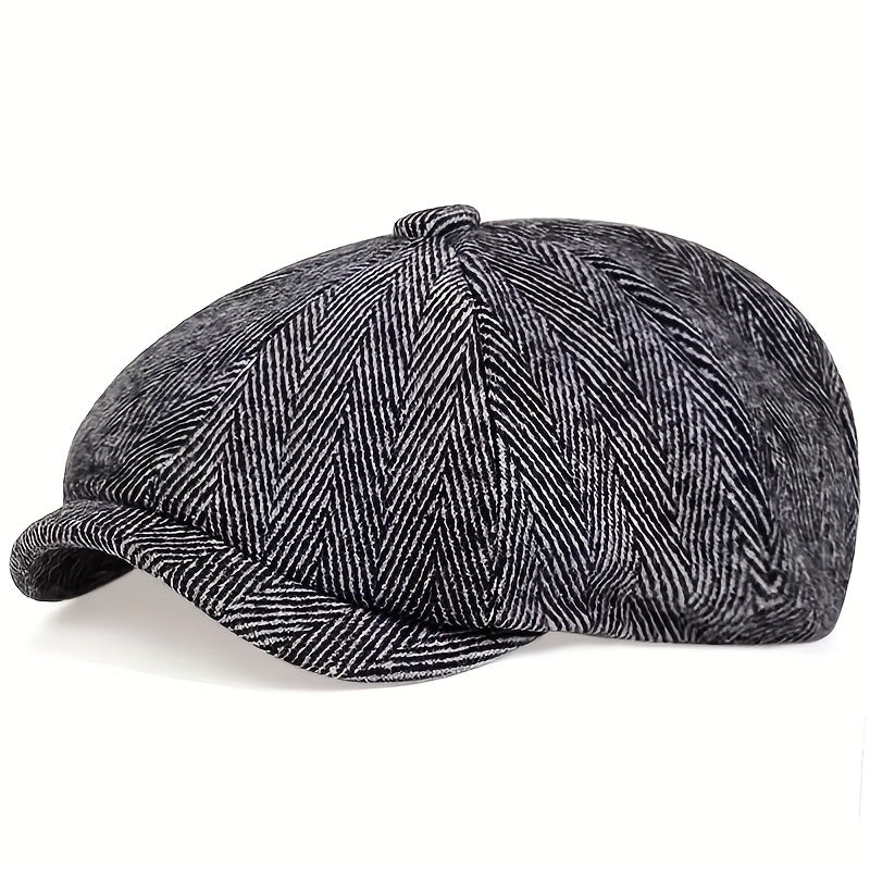 Cappellino retrò con otto pannelli in tessuto tweed a spina di pesce, berretto casual a righe Lino Uomo - Lana grigia - berretto cappellino cappellino retr caps casual hats lino men's hat otto pannelli - Concept Palermo