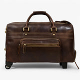 Trolley da Viaggio in Pelle Marrone Vintage, Bagaglio a Mano Uomo/Donna, Cabina/Grande