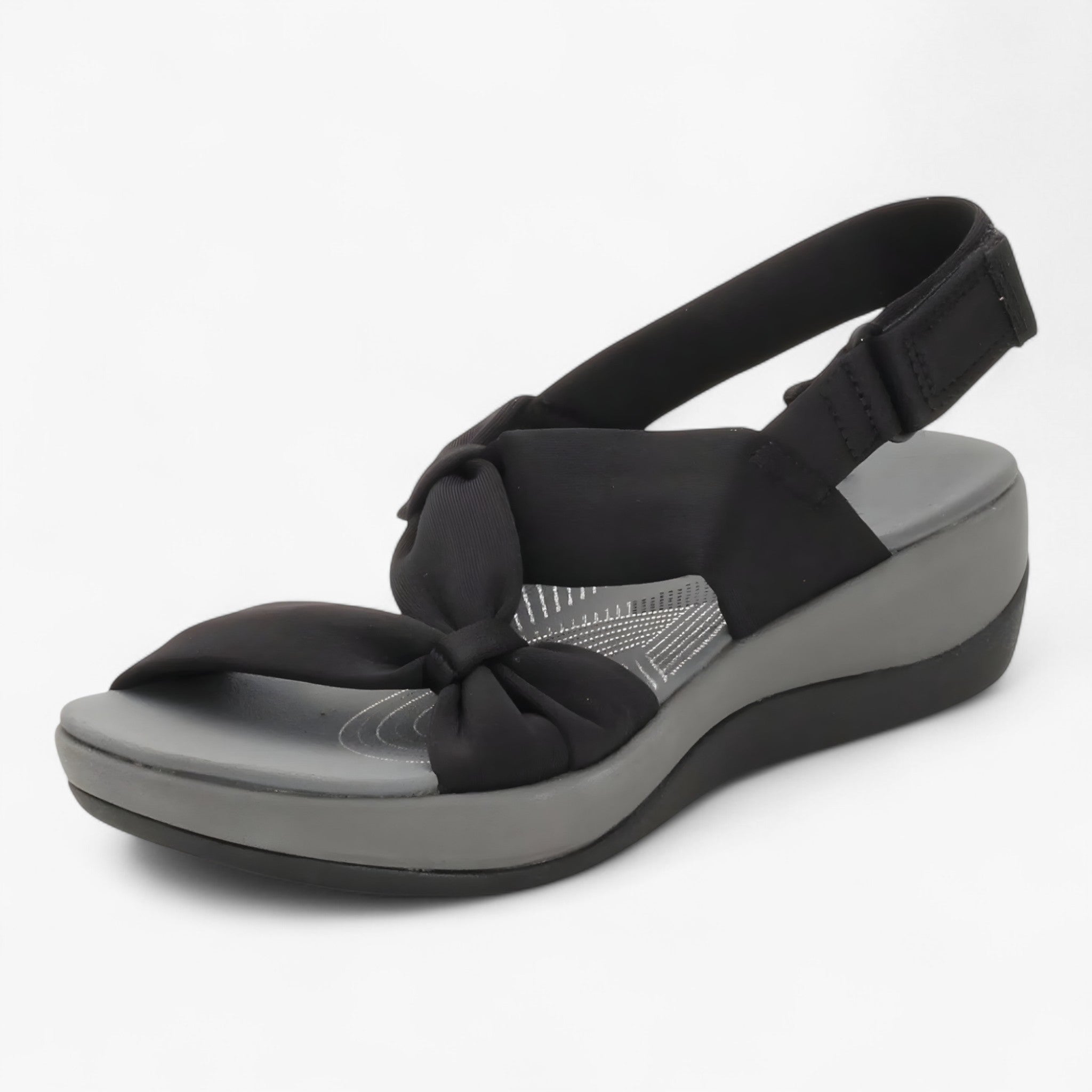 Sandalias de verano cómodas para mujer en piel negra con cuña baja