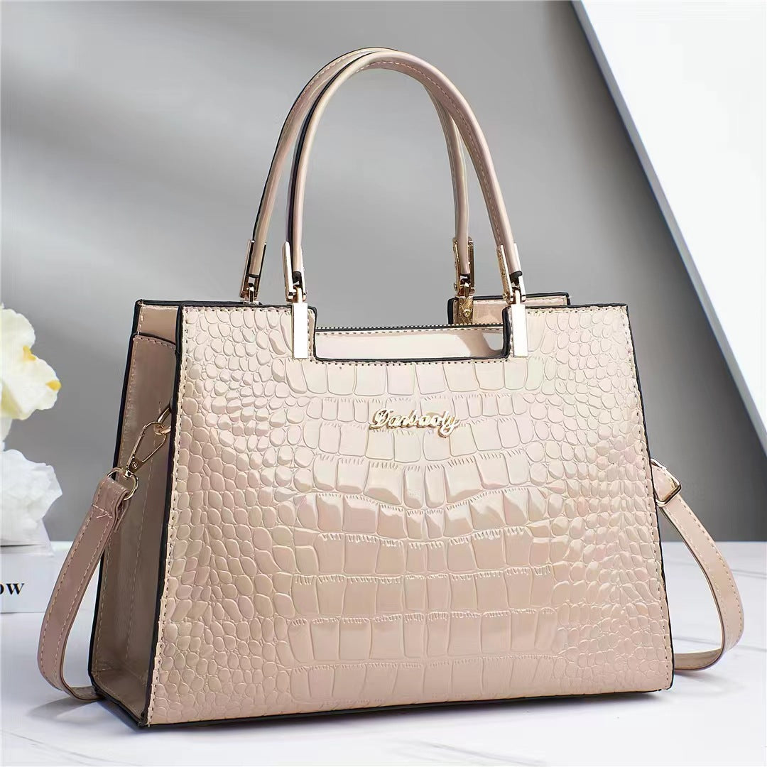 Borsa a Tracolla Donna Nera Lucida Effetto Coccodrillo, Elegante con Cinghia Regolabile - Cachi ((1 rimasto in magazzino) - bags borsa borsa donna coccodrillo donna effetto handbags lucida Women's handbags - Concept Palermo