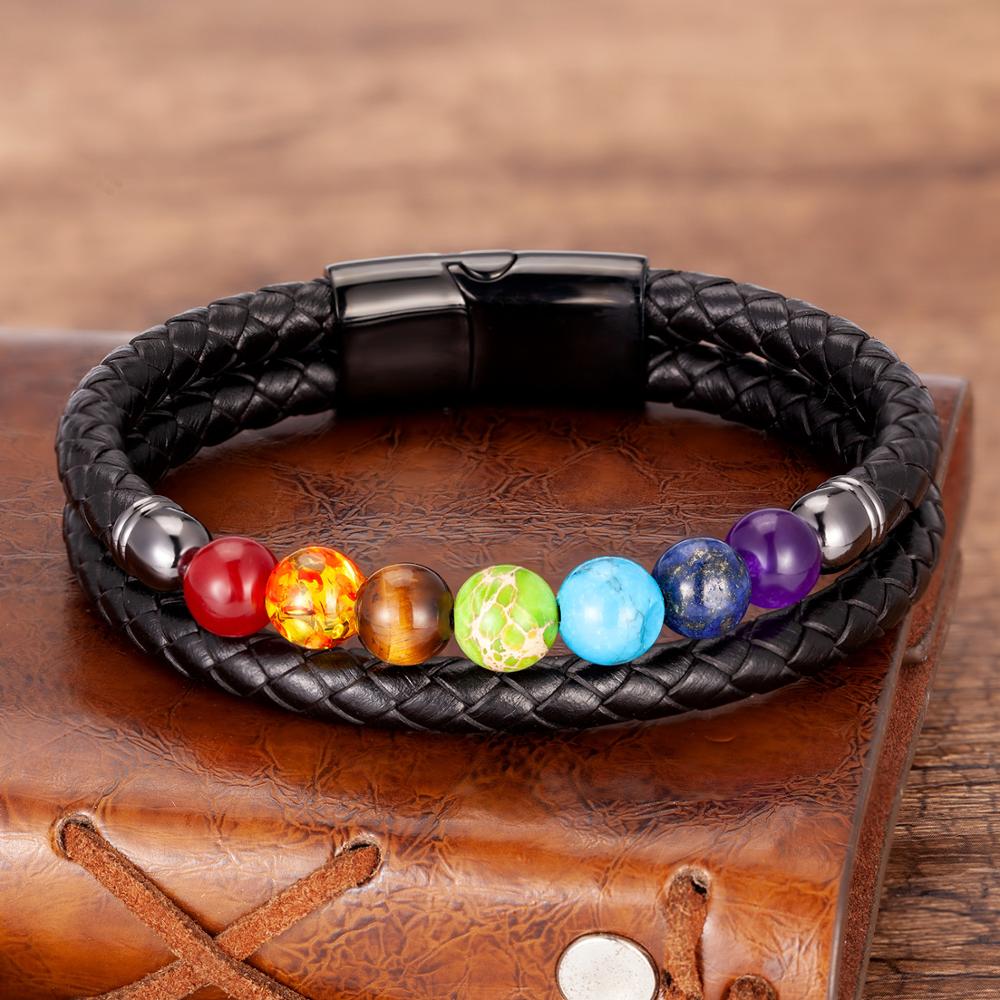 Bracciale 7 Chakra in Pietre Naturali, Cristalli per Equilibrio Energetico Uomo/Donna - Raddoppiare Nero - BRACELETS chakra equilibrio jewelry mantieni mantieni tuoi mens bracelet tuoi - Concept Palermo