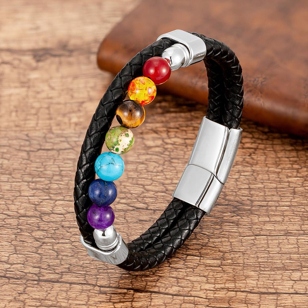 Bracciale 7 Chakra in Pietre Naturali, Cristalli per Equilibrio Energetico Uomo/Donna - Raddoppiare Argento - BRACELETS chakra equilibrio jewelry mantieni mantieni tuoi mens bracelet tuoi - Concept Palermo