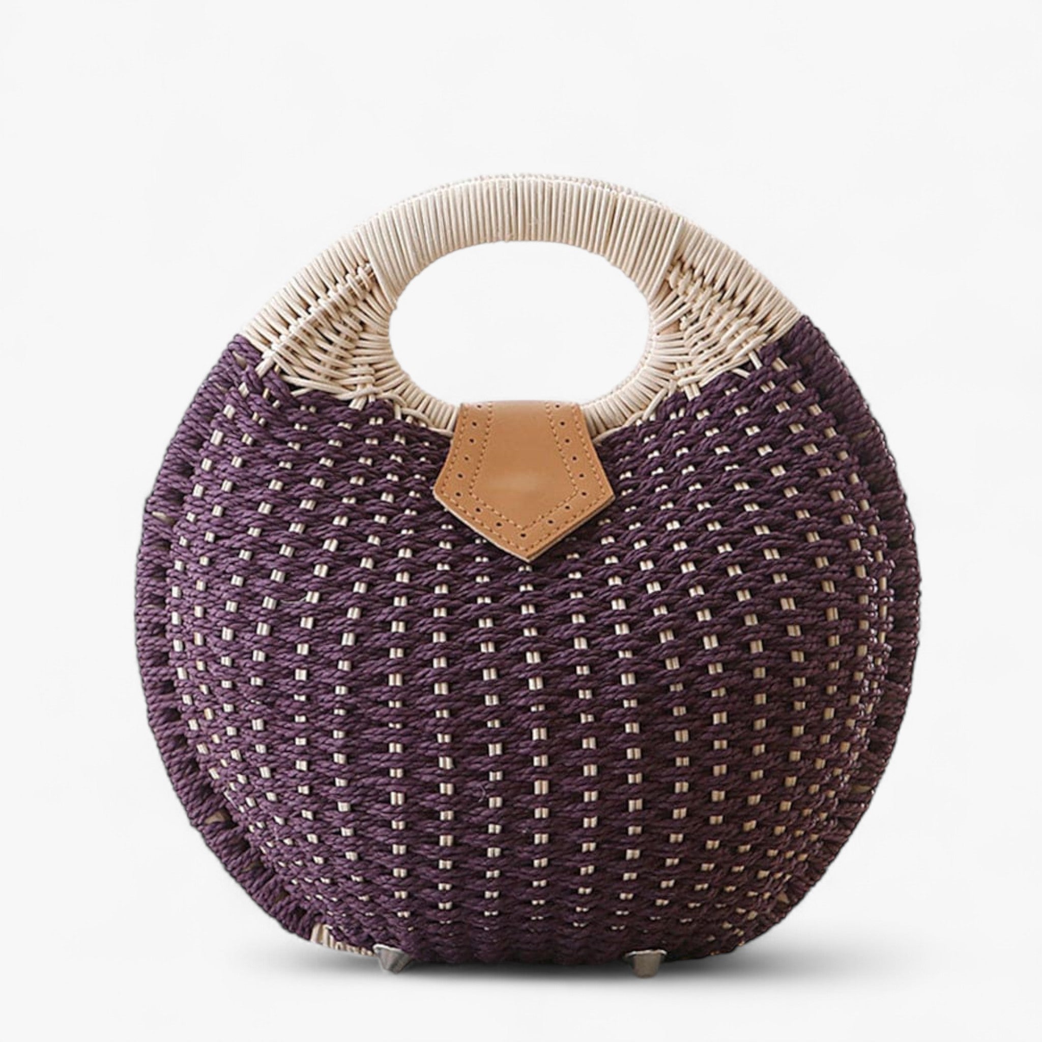Borsa a Tracolla Donna in Rattan Naturale, Elegante Borsa Estiva da Spiaggia con Chiusura Sicura - Viola - Bags borsa borsa rattan donna handbags rattan rattan bags Tassen women bags Women's handbags - Concept Palermo