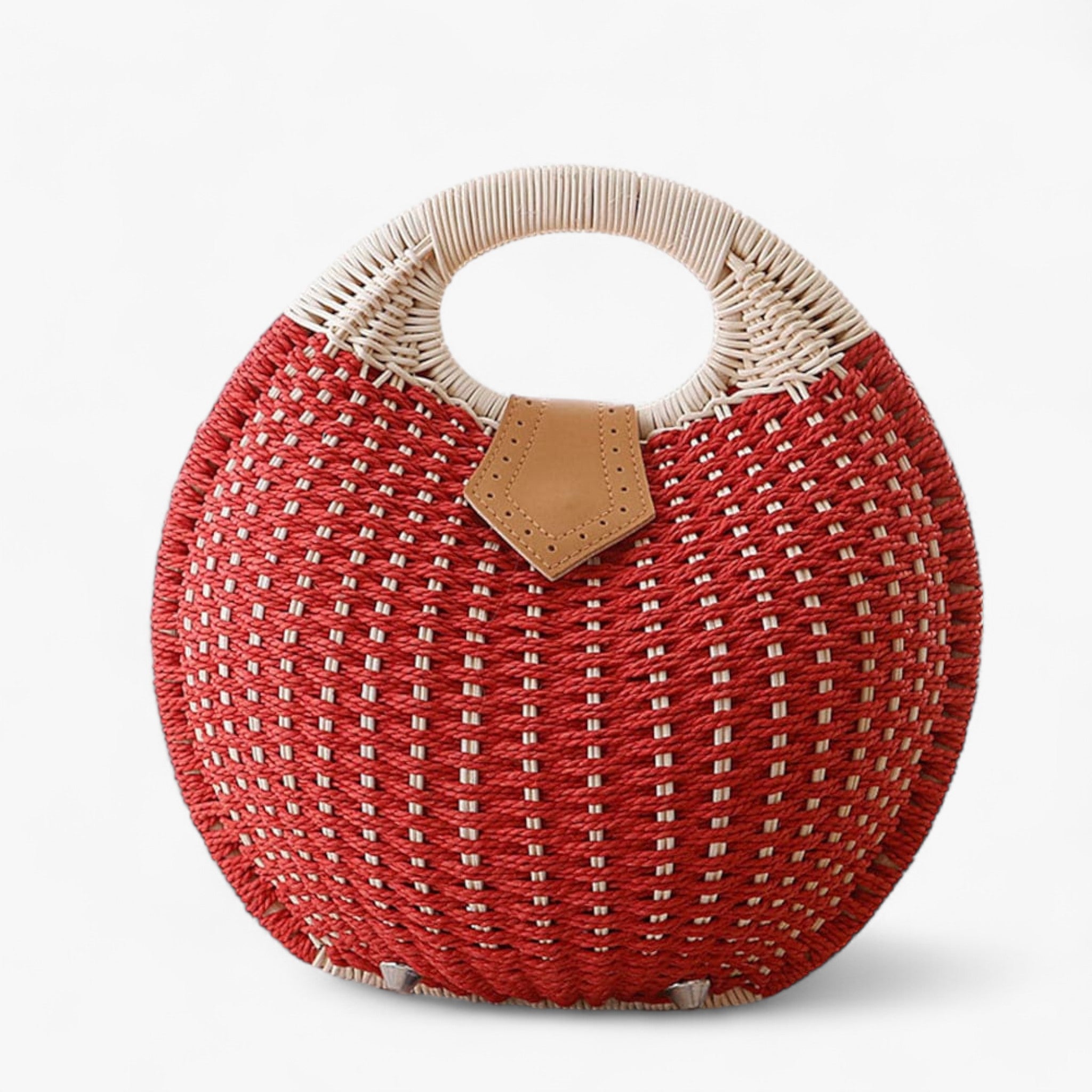 Borsa a Tracolla Donna in Rattan Naturale, Elegante Borsa Estiva da Spiaggia con Chiusura Sicura - Rosso - Bags borsa borsa rattan donna handbags rattan rattan bags Tassen women bags Women's handbags - Concept Palermo