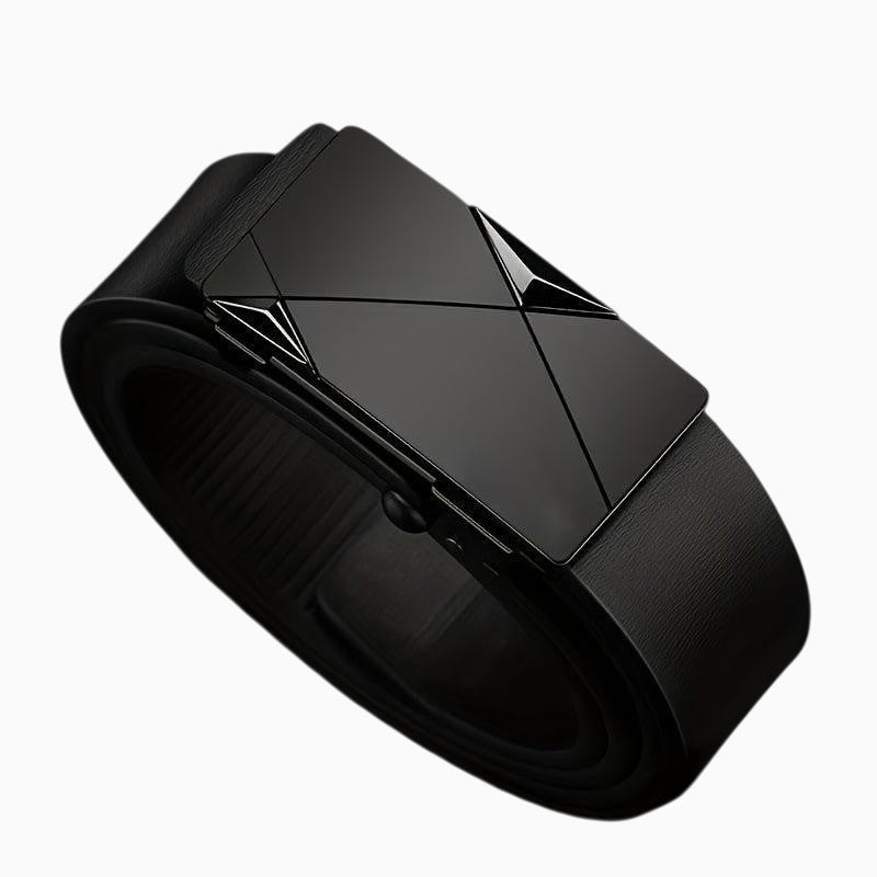 Cintura Uomo Elegante in Vera Pelle Nera con Fibbia Automatica per Abiti Formali - - auto automatica cintura cintura uomo fibbia men's belt pelle uomo vera - Concept Palermo