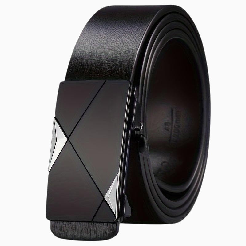 Cintura Uomo Elegante in Vera Pelle Nera con Fibbia Automatica per Abiti Formali - - auto automatica cintura cintura uomo fibbia men's belt pelle uomo vera - Concept Palermo
