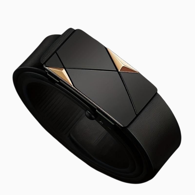 Cintura Uomo Elegante in Vera Pelle Nera con Fibbia Automatica per Abiti Formali - - auto automatica cintura cintura uomo fibbia men's belt pelle uomo vera - Concept Palermo