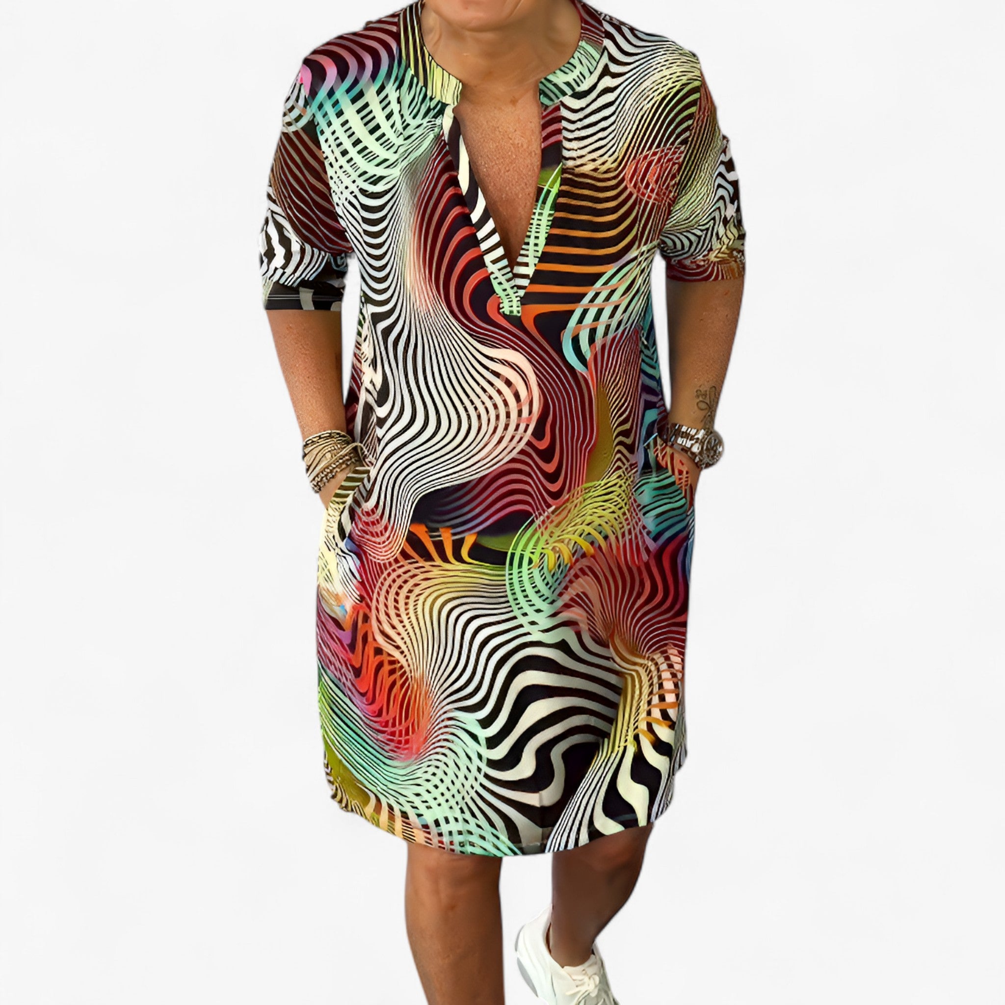 Vestido elegante para mujer con escote en V y elástico - Vestido casual suave y cómodo