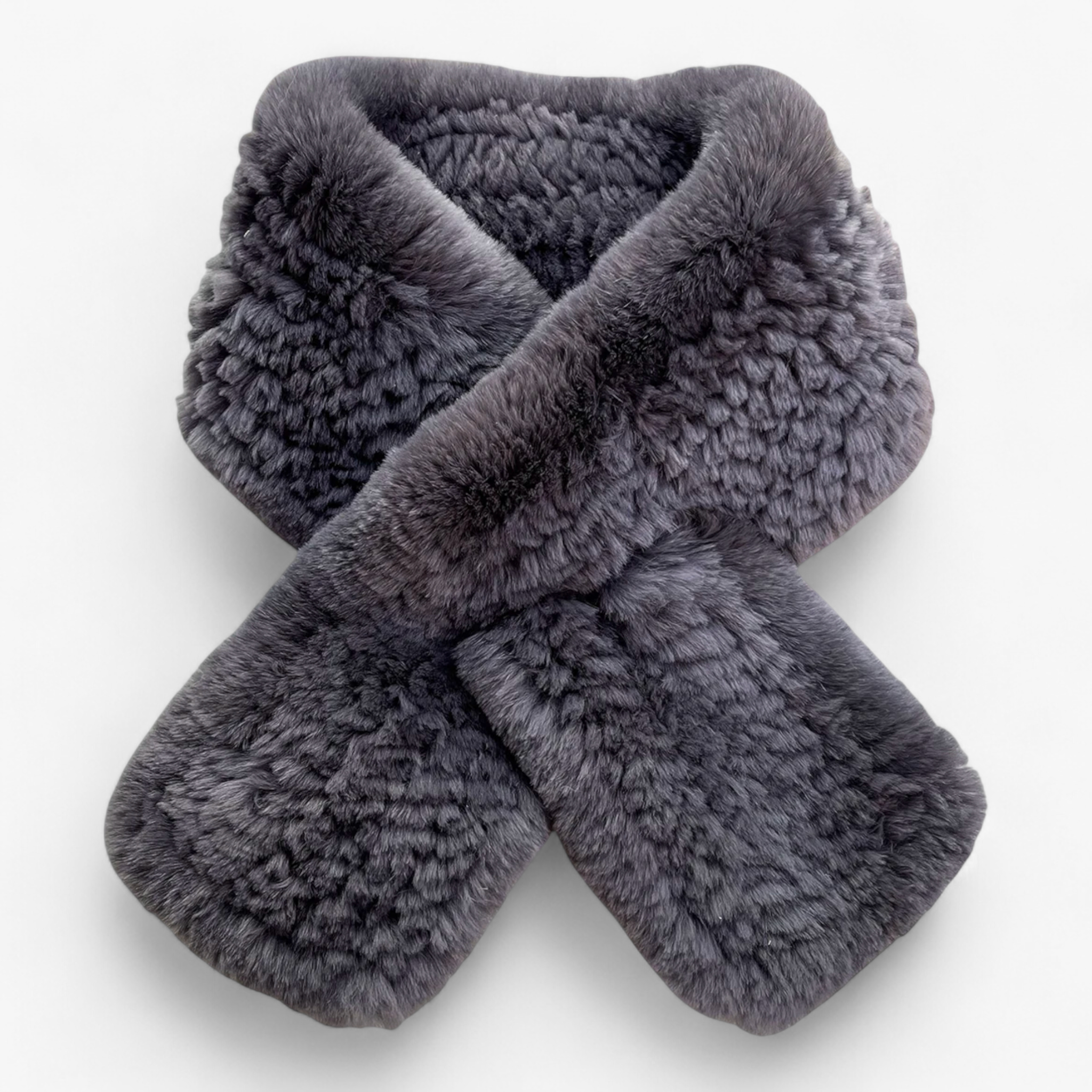 Sciarpa di Pelliccia per Donne - Grigio Scuro Lunghezza 88cm - accessorio elegante donne moda invernale pelliccia pelliccia di coniglio rex sciarpa sciarpa calda sciarpa corta sciarpa di lusso sciarpa di pelliccia sciarpa invernale sciarpa naturale sciarpa pelliccia sciarpe - Concept Palermo