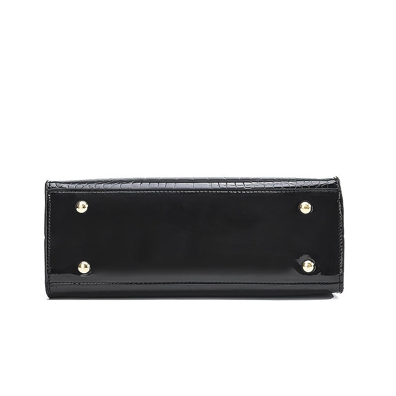 Borsa a Tracolla Donna Nera Lucida Effetto Coccodrillo, Elegante con Cinghia Regolabile - - bags borsa borsa donna coccodrillo donna effetto handbags lucida Women's handbags - Concept Palermo