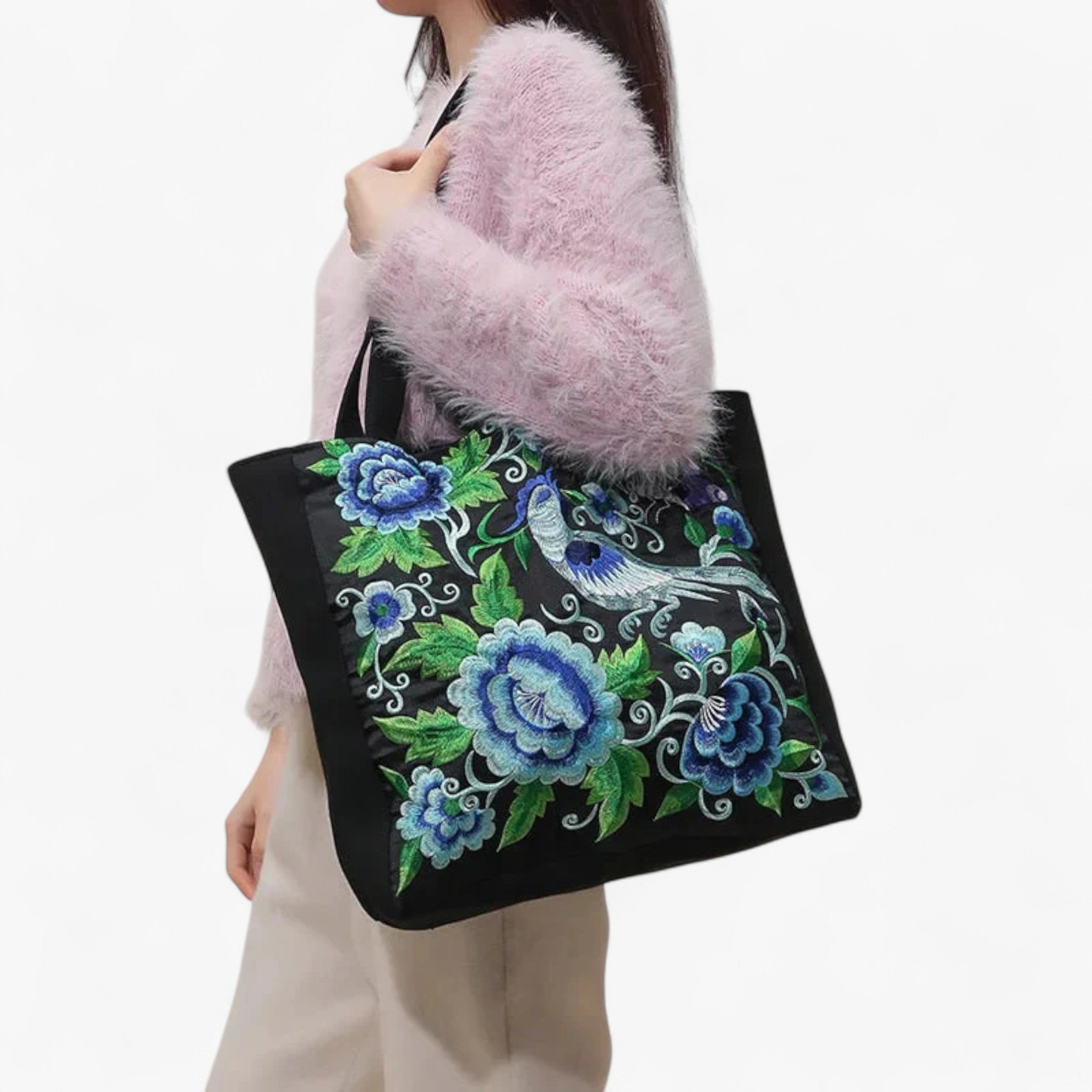 Borsa a Tracolla Donna in Ecopelle Nera Grande con Tasche Multiple - Celeste - Bags borsa borsa pratica handbags pratica tote bag Women's handbags - Concept Palermo