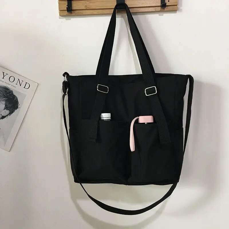 Borsa di tela grande impermeabile - Nero - Bags borsa borsa tela canvas bag handbags impermeabile Shoulder Bags tela tote bag tote bags women bags Women's handbags - Concept Palermo