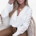 Blusa chic con acabados de encaje y mangas abullonadas para mujer