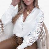 Chique blouse met kanten afwerking en ballonmouwen Dames