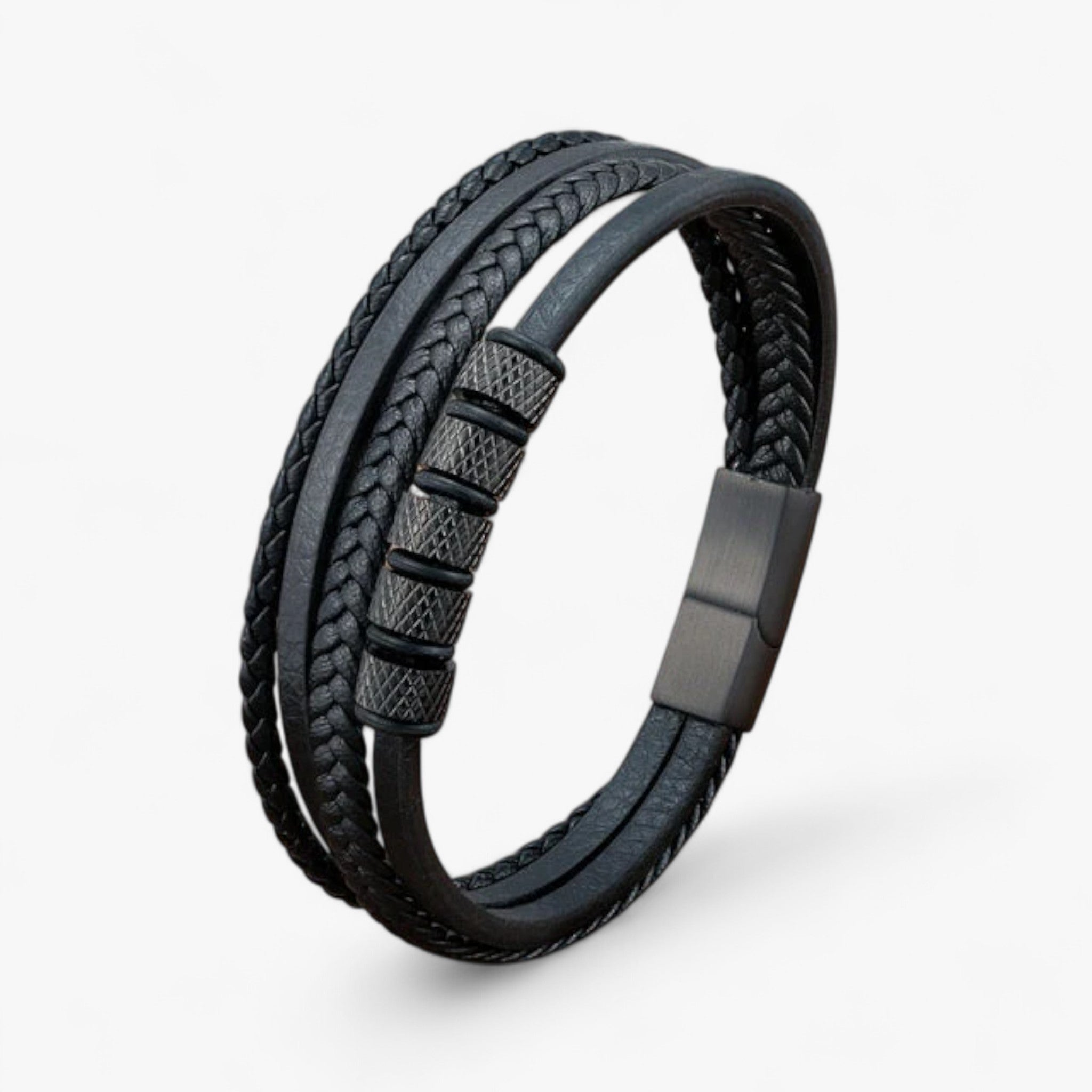 Bracciale multistrato intrecciato per uomo - Perle Nera 20.5cm - bracciale bracciale multistrato Bracelet bracelet for men intrecciato jewelry multistrato uomo - Concept Palermo