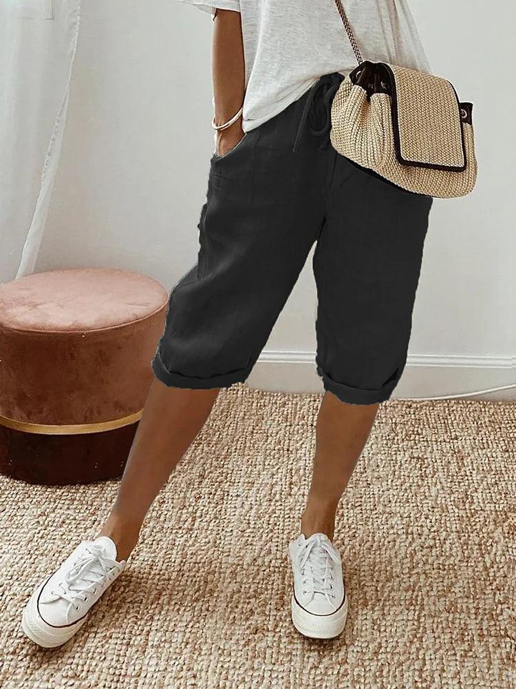 Pantalon capri en coton-lin à cordon, coupe décontractée Femme - Noir - 4/4/2025 capri cordon coton coupe cross-from-seroa-10014970872074 décontractée femme New-google pantalon pantalon capri - Concept Palermo