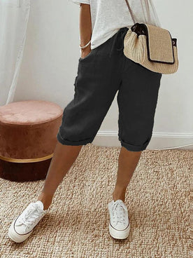 Pantalone Capri Donna in Cotone Lino, Vestibilità Rilassata con Coulisse - Noir - 4/4/2025 capri cordon coton Cotton coupe cross-from-seroa-10014970872074 décontractée femme New-google pantalon pantalon capri Solid Women - Concept Palermo