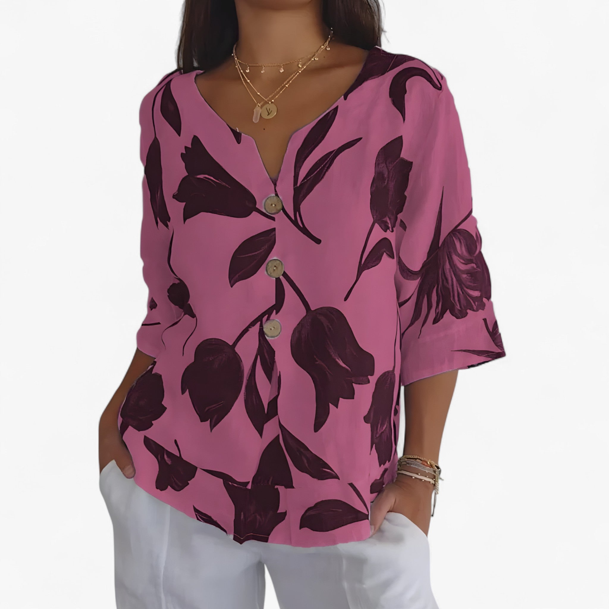 Camicia Blusa con Motivo Floreale Donna - - blusa camicia camicia blusa donna floreale motivo TOPS & SHIRTS women's top clothes - Concept Palermo