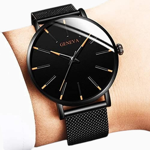 Orologio Uomo Elegante Nero Ultrasottile in Vera Pelle con Cinturino Sottile - - BFCM business new_for_google_may orologio orologio business ultrasottile uomo Watches Wristwatch - Concept Palermo