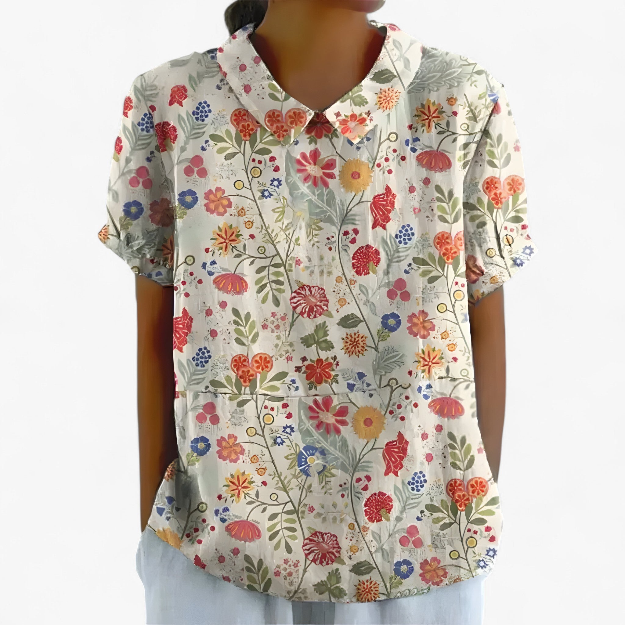 Camicia Stampata Elegante da Donna in Viscosa con Motivo Floreale - Albicocca - camicia camicia stampata stampata women's top clothes - Concept Palermo