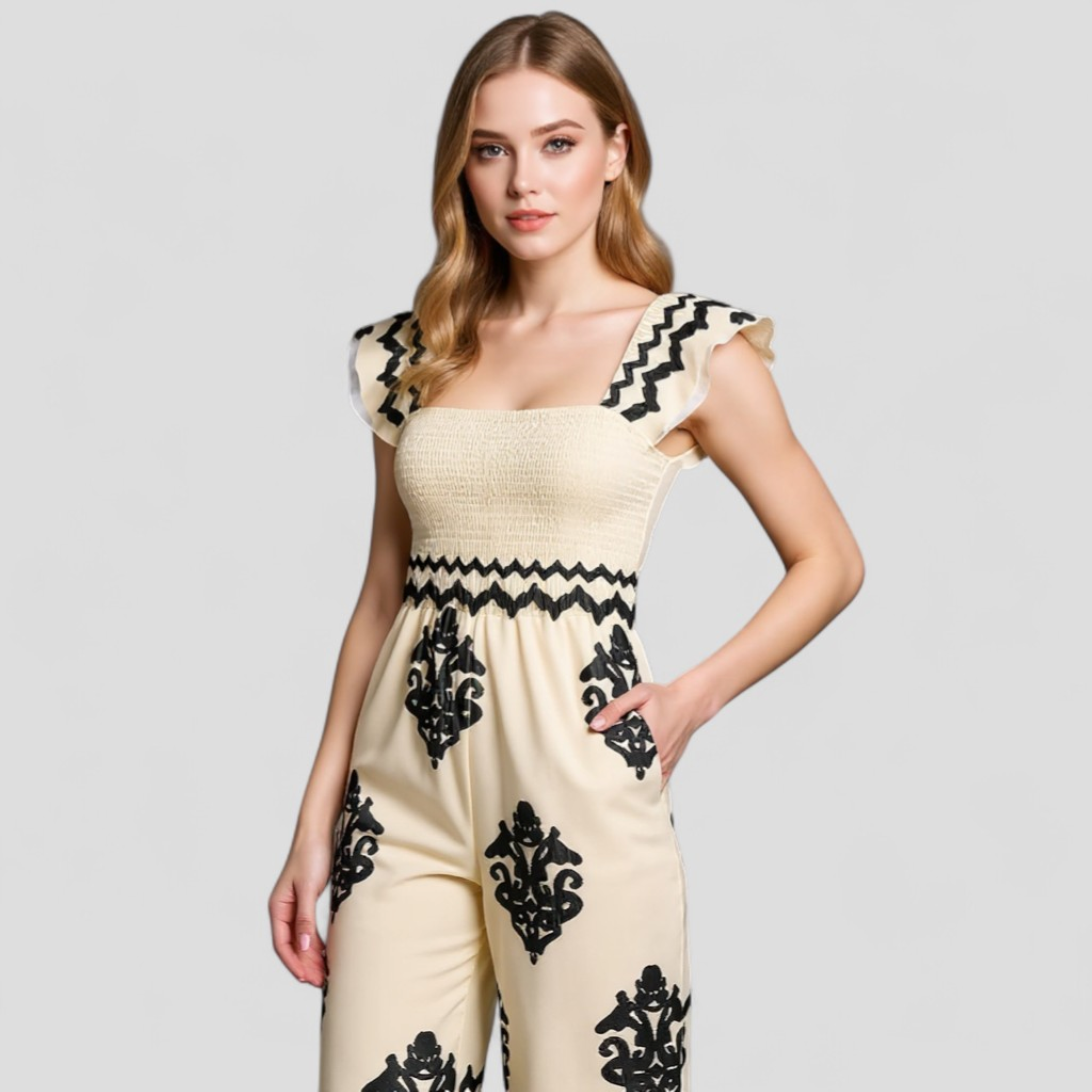 Tuta Donna Bohemien a Vita Alta - - abbigliamento casual alta bohemien donna gamba larga look vintage moda femminile one-pieces tuta tuta bohemien tuta con cappuccio tuta donna tuta elegante tuta estiva vita vita alta - Concept Palermo