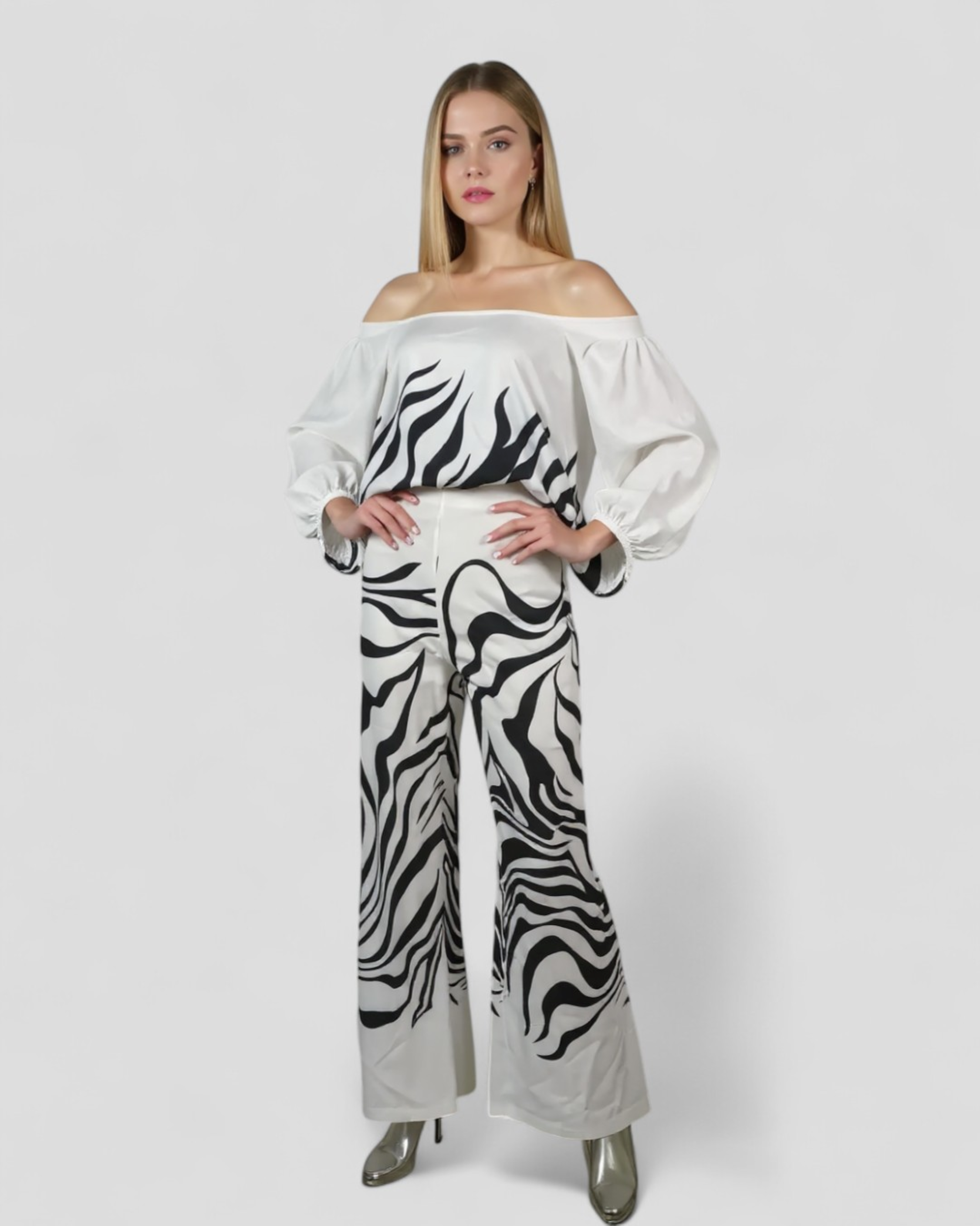 Completo Donna Floreale Spalle Scoperte a Gamba Larga - Stampa Vibrante, Vestibilità Fluida - - Bestseller completo completo gamba fiori fluida gamba larga outfit sets pelle Sets Woman - Concept Palermo