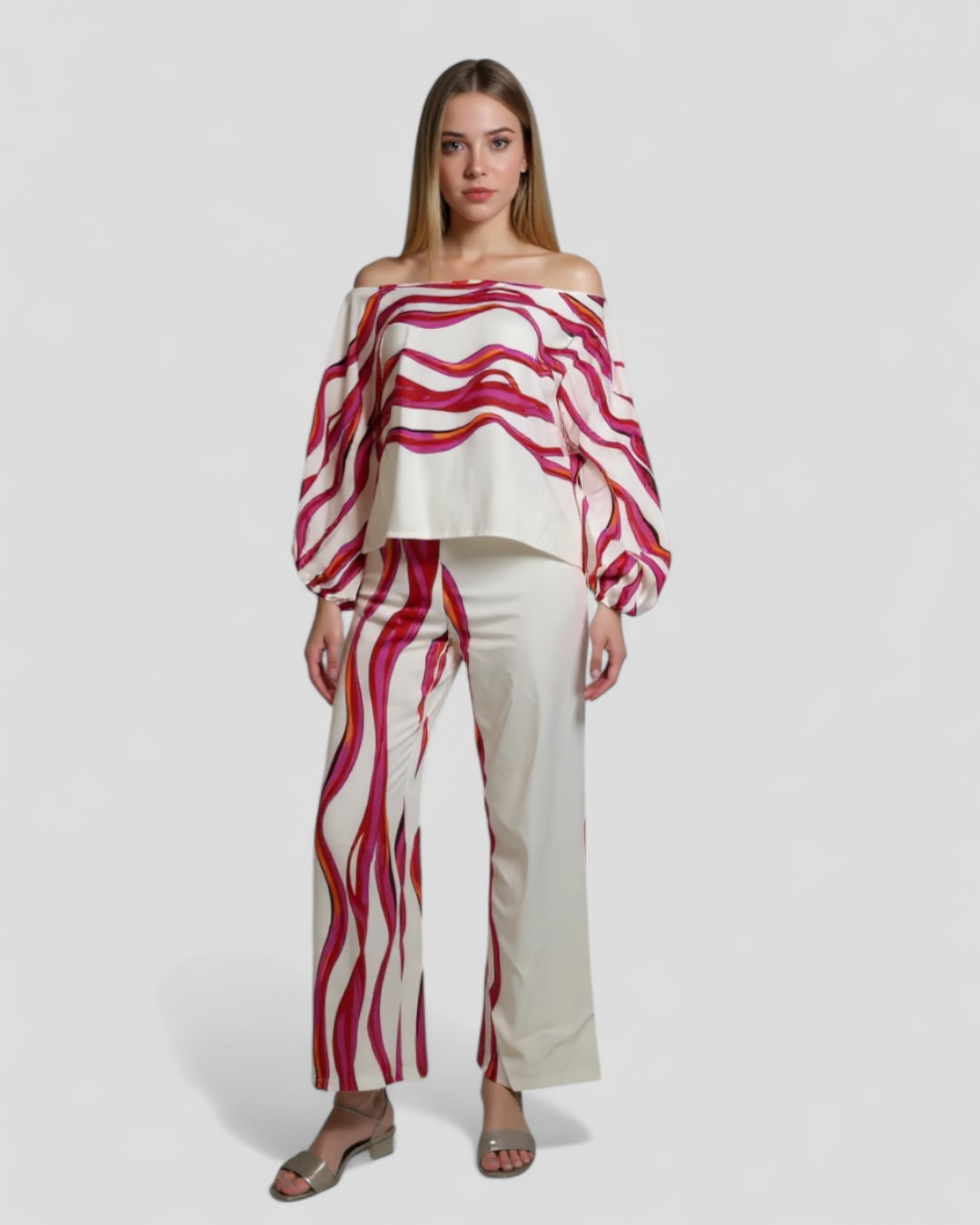 Completo Donna Floreale Spalle Scoperte a Gamba Larga - Stampa Vibrante, Vestibilità Fluida - - Bestseller completo completo gamba fiori fluida gamba larga outfit sets pelle Sets Woman - Concept Palermo