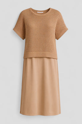 Abito Estivo Donna Midi Elegante in Lino Floreale per Cerimonia - Marrone - abbigliamento donna abito abito elegante abito estivo donna dresses estivo fashion summer Linen midi moda estate outfit estivo Solid Spring Summer stile estivo vestito fresco Women - Concept Palermo