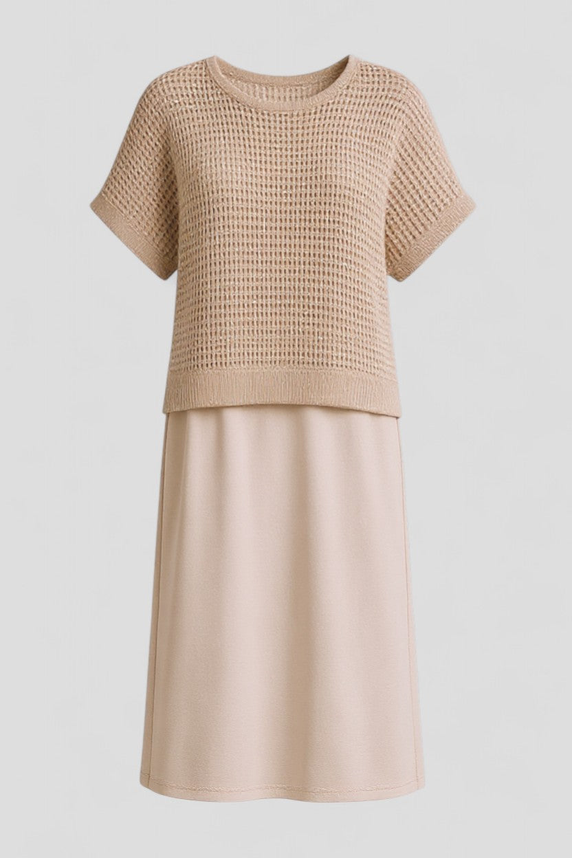 Abito Estivo Donna Midi Elegante in Lino Floreale per Cerimonia - Beige - abbigliamento donna abito abito elegante abito estivo donna dresses estivo fashion summer midi moda estate outfit estivo stile estivo vestito fresco - Concept Palermo