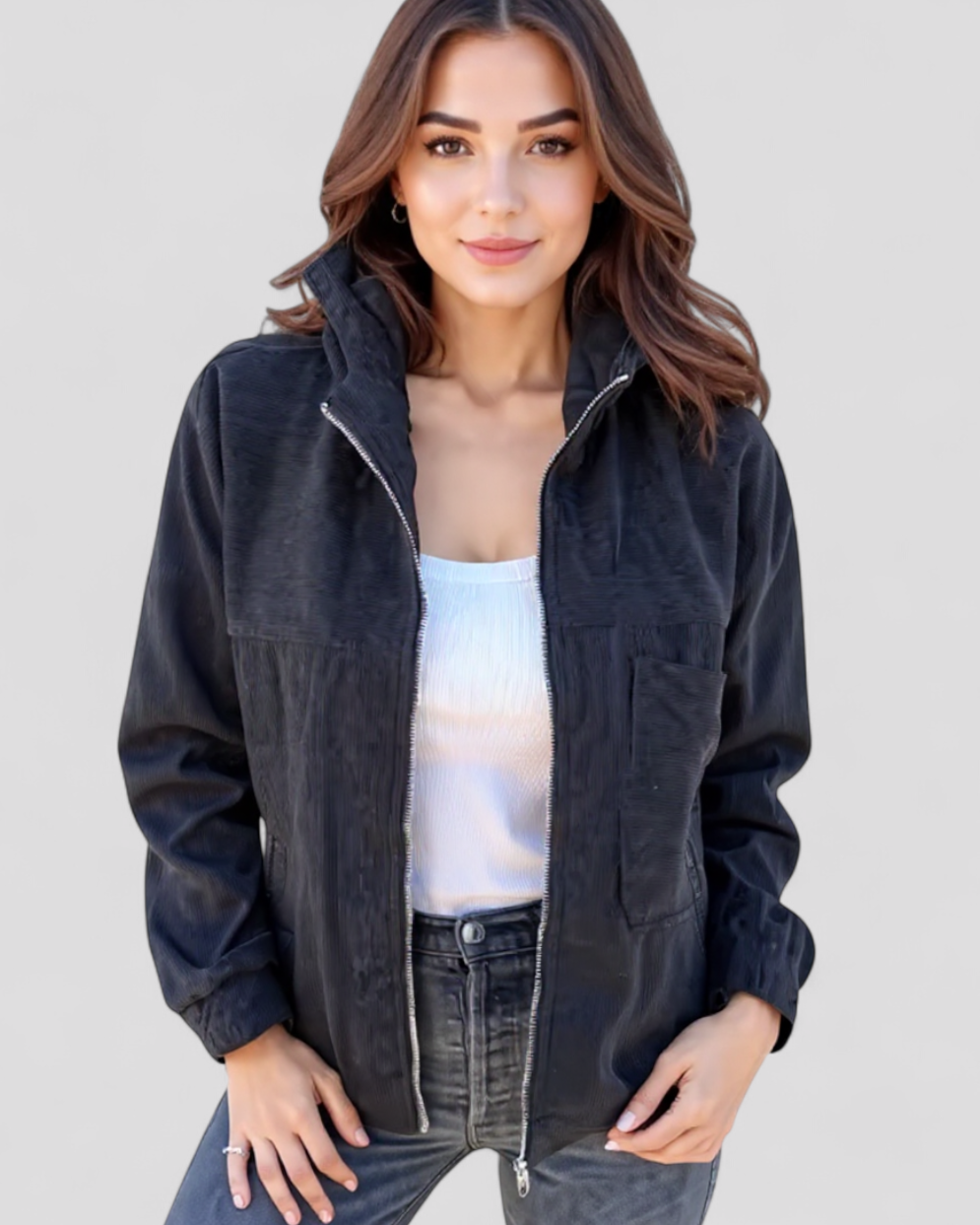 Giacca Invernale Donna con Cappuccio in Velluto - - abbigliamento donna cappuccio donna giacca giacca calda giacca comoda giacca con zip giacca donna giacca invernale giacca per inverno giacca velluto a coste giacca versatile invernale stile retrò velluto women's coats & jackets - Concept Palermo