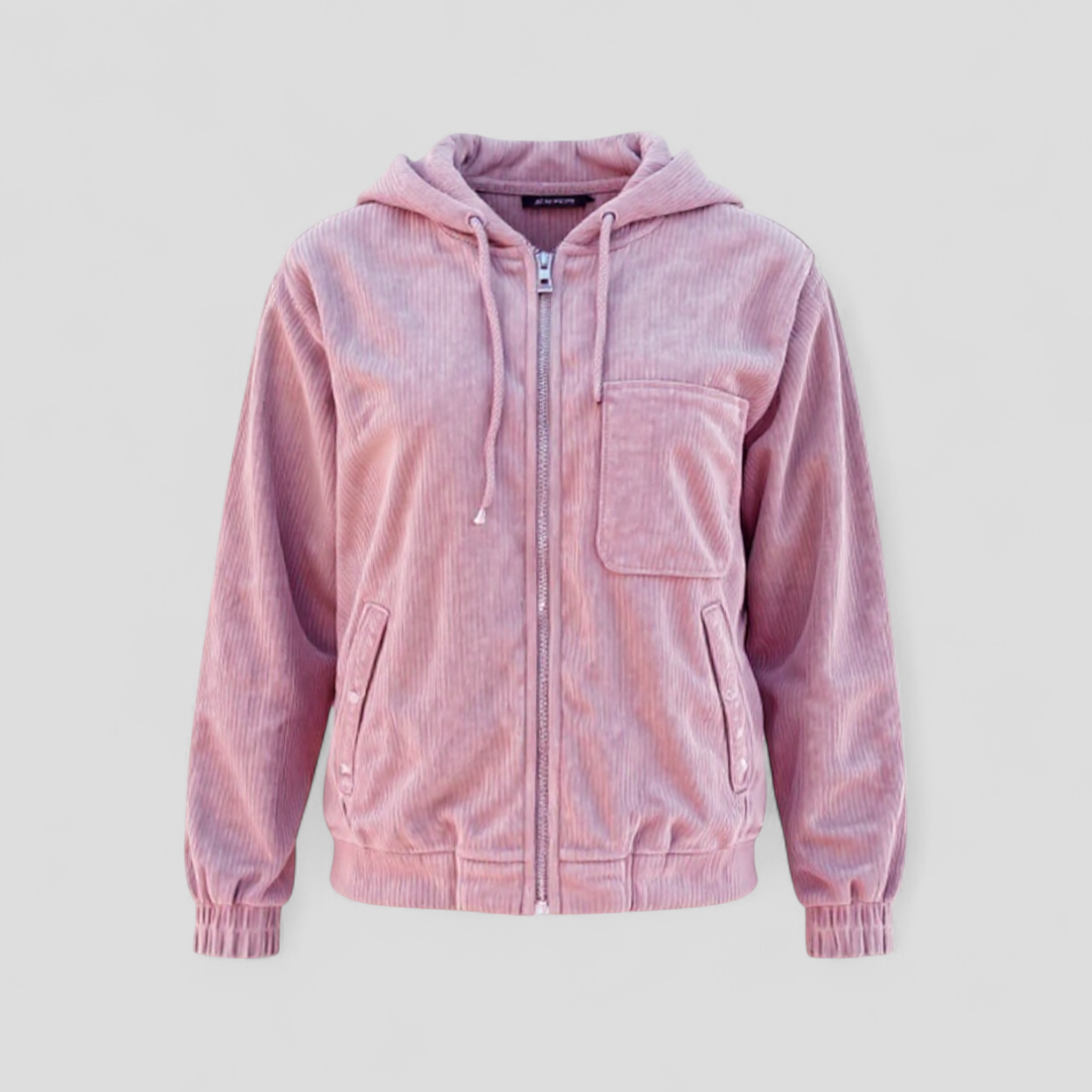 Giacca Invernale Donna con Cappuccio in Velluto - Rosa - abbigliamento donna cappuccio donna giacca giacca calda giacca comoda giacca con zip giacca donna giacca invernale giacca per inverno giacca velluto a coste giacca versatile invernale stile retrò velluto women's coats & jackets - Concept Palermo