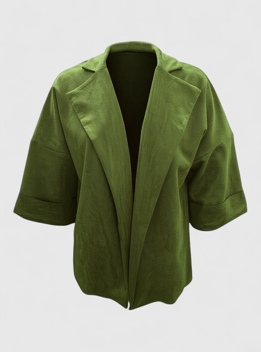 Cardigan Donna in Suede Sintetico - Verde - autunno cardigan cardigan da donna cardigan donna casual collo a revers donna fashion moda primavera sintetico suede suede sintetico versatile - Concept Palermo