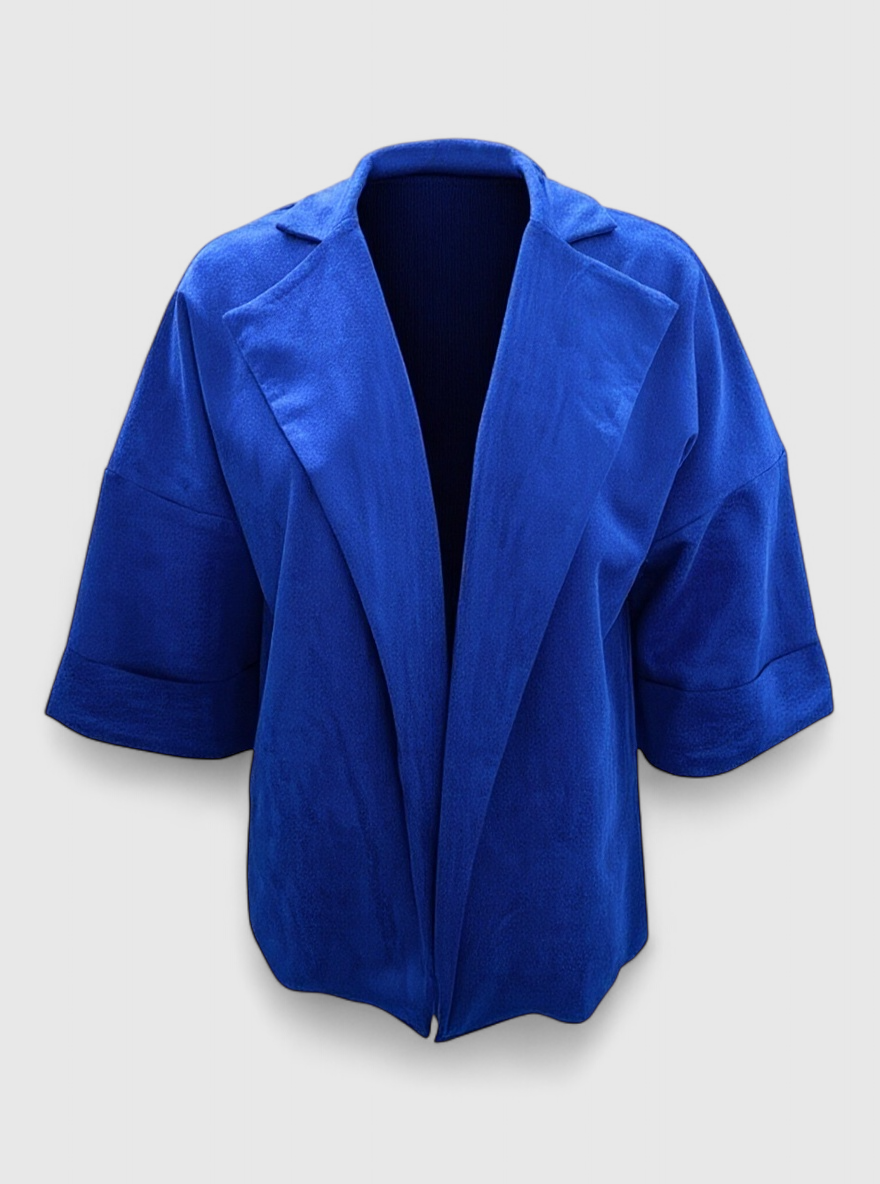 Cardigan Donna in Suede Sintetico - Blu - autunno cardigan cardigan da donna cardigan donna casual collo a revers donna fashion moda primavera sintetico suede suede sintetico versatile - Concept Palermo