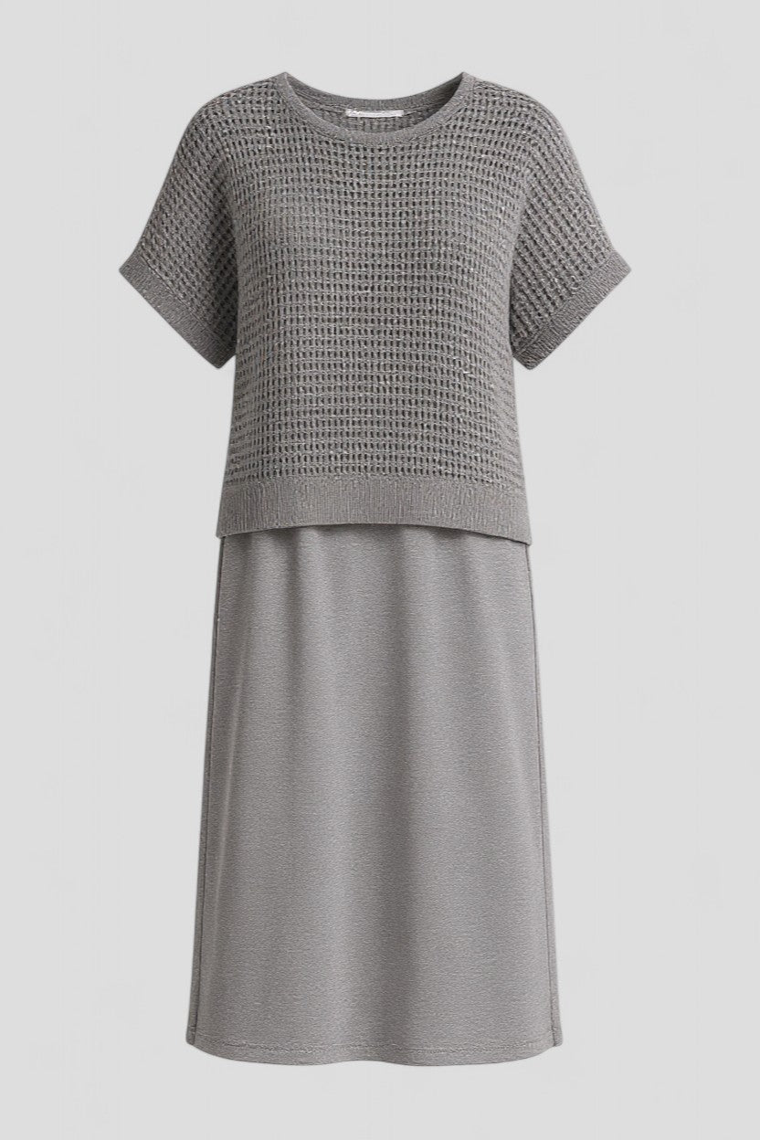 Abito Estivo Donna Midi Elegante in Lino Floreale per Cerimonia - Grigio - abbigliamento donna abito abito elegante abito estivo donna dresses estivo fashion summer midi moda estate outfit estivo stile estivo vestito fresco - Concept Palermo